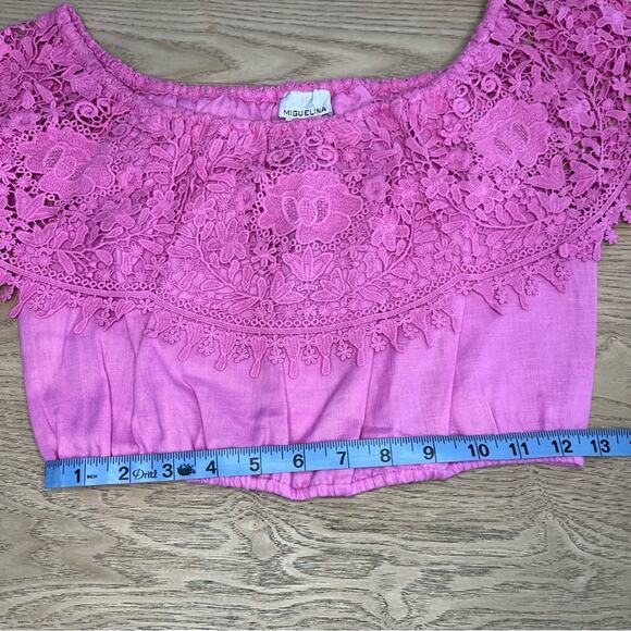 NWT Miguelina Dakota Rosado Linen and Lace Off The Shoulder Crop Top Size Small - Picture 4 of 10